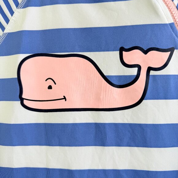 Vineyard Vines Whale Blue & White Stripe Kids Rash Guard Long Sleeve XL (14/16) - Picture 4 of 9